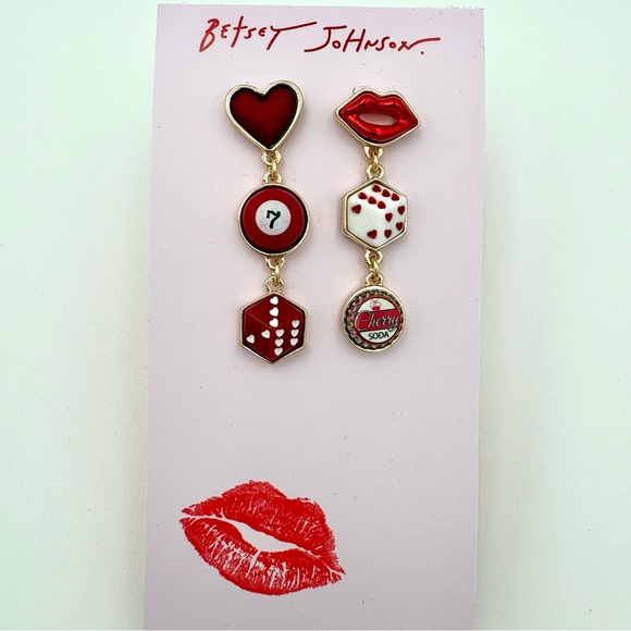 BETSEY JOHNSON Cherry Soda Charm Bracelet + Mismatch Drop Earrings 🍒💋 - Picture 3 of 15